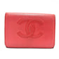 CHANEL A70796 CC Coco Mark Double-Hook Small Flap Wallet Compact Tri-Fold Wallet in Caviar Leather, Salmon Pink