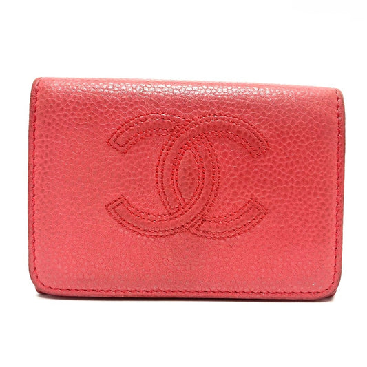 CHANEL A70796 CC ココマーク Wホック スモール フラップ ウォレット コンパクト 3つ折り財布 キャビアスキン レディース サーモンピンク