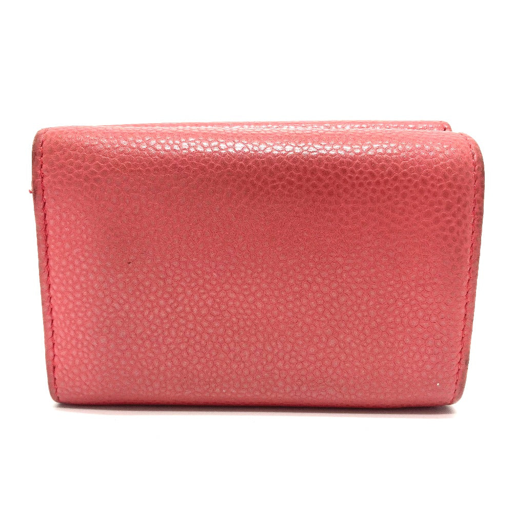 CHANEL A70796 CC Coco Mark Double-Hook Small Flap Wallet Compact Tri-Fold Wallet in Caviar Leather, Salmon Pink