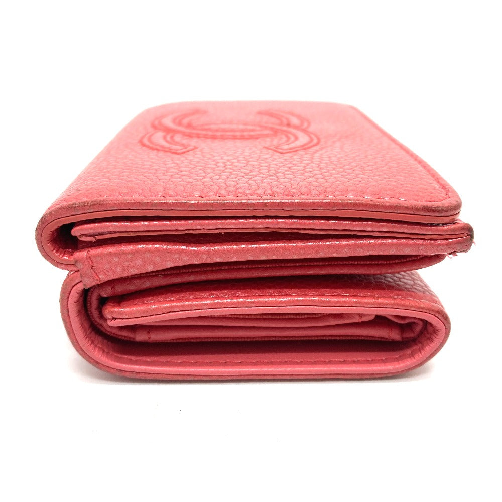 CHANEL A70796 CC Coco Mark Double-Hook Small Flap Wallet Compact Tri-Fold Wallet in Caviar Leather, Salmon Pink