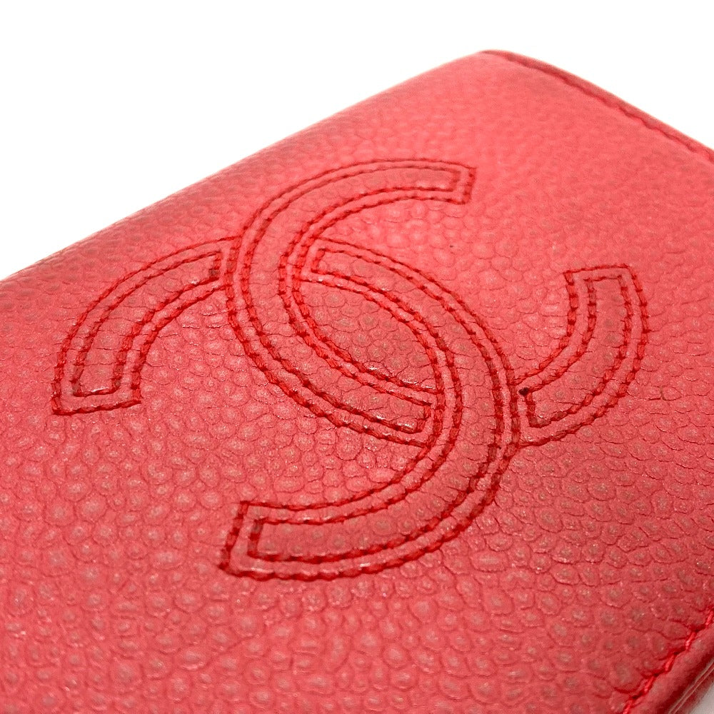 CHANEL A70796 CC Coco Mark Double-Hook Small Flap Wallet Compact Tri-Fold Wallet in Caviar Leather, Salmon Pink