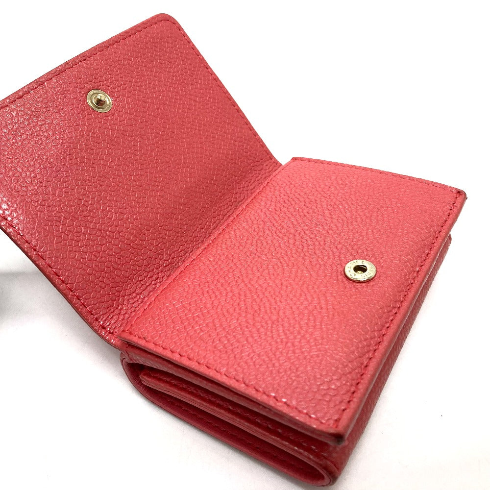 CHANEL A70796 CC Coco Mark Double-Hook Small Flap Wallet Compact Tri-Fold Wallet in Caviar Leather, Salmon Pink