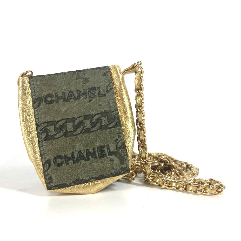 CHANEL カバン ポシェット ロゴ チェーン ミニ ショルダーバッグ レザー/ハラコ レディース カーキ
