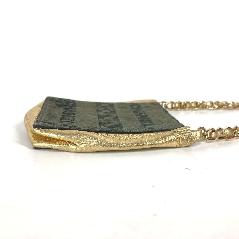 CHANEL カバン ポシェット ロゴ チェーン ミニ ショルダーバッグ レザー/ハラコ レディース カーキ