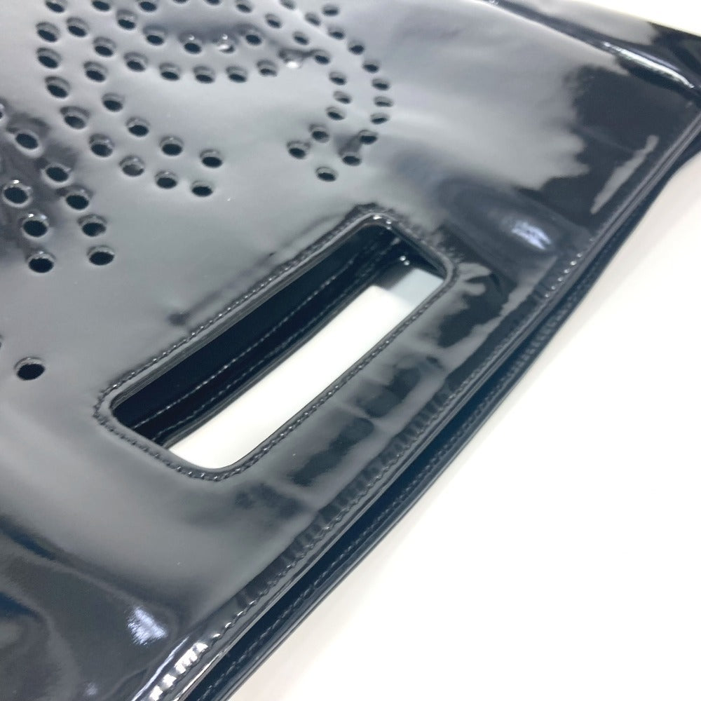 CHANEL パンチングロゴ トリプルココ CC ココマーク ビッグ カバン ハンドバッグ エナメル レディース ブラック
