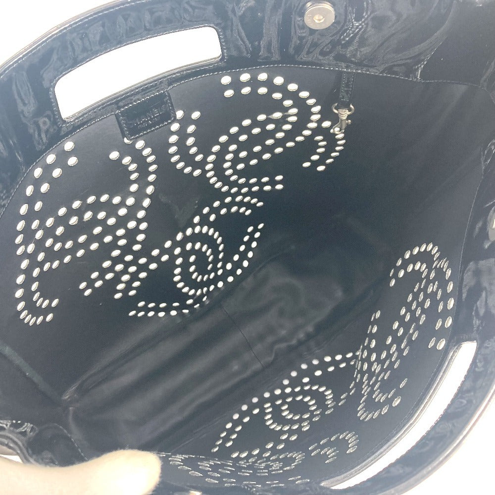 CHANEL パンチングロゴ トリプルココ CC ココマーク ビッグ カバン ハンドバッグ エナメル レディース ブラック