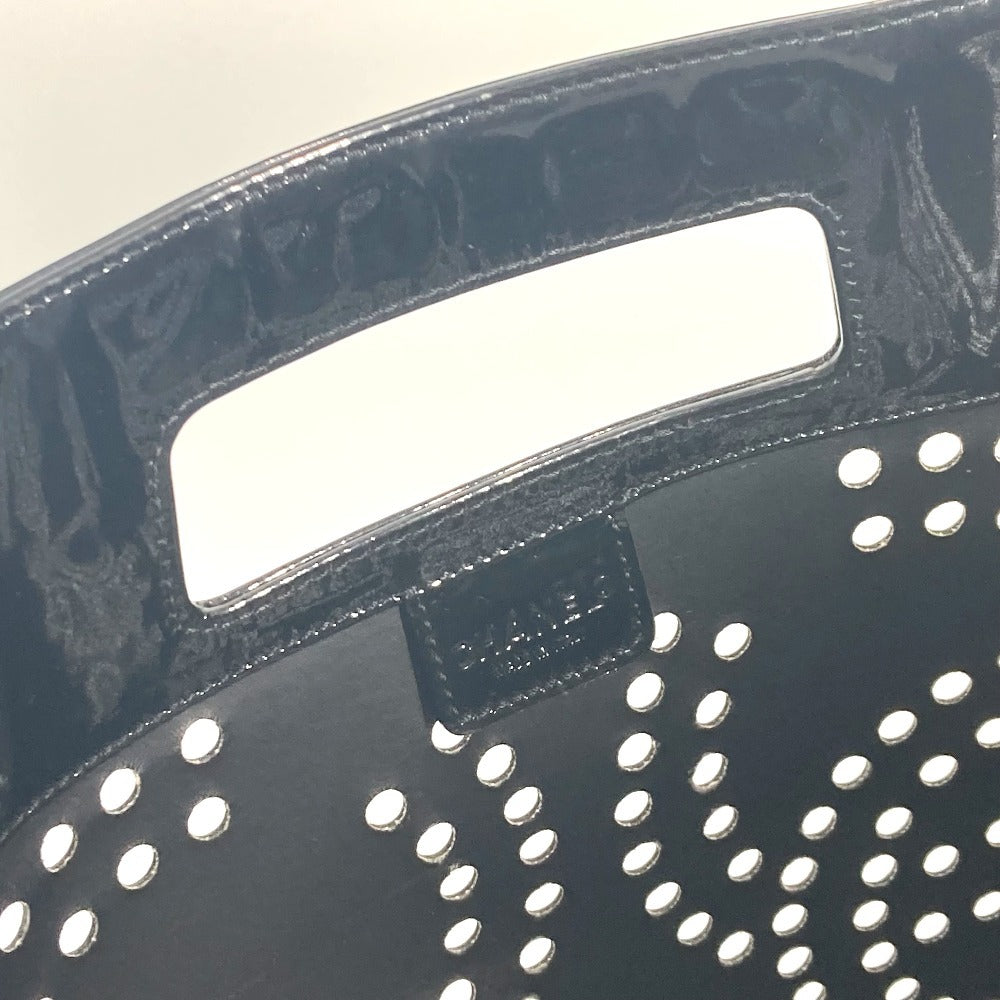 CHANEL パンチングロゴ トリプルココ CC ココマーク ビッグ カバン ハンドバッグ エナメル レディース ブラック
