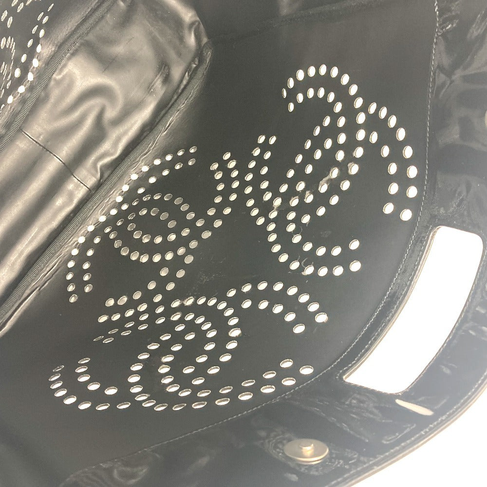 CHANEL パンチングロゴ トリプルココ CC ココマーク ビッグ カバン ハンドバッグ エナメル レディース ブラック