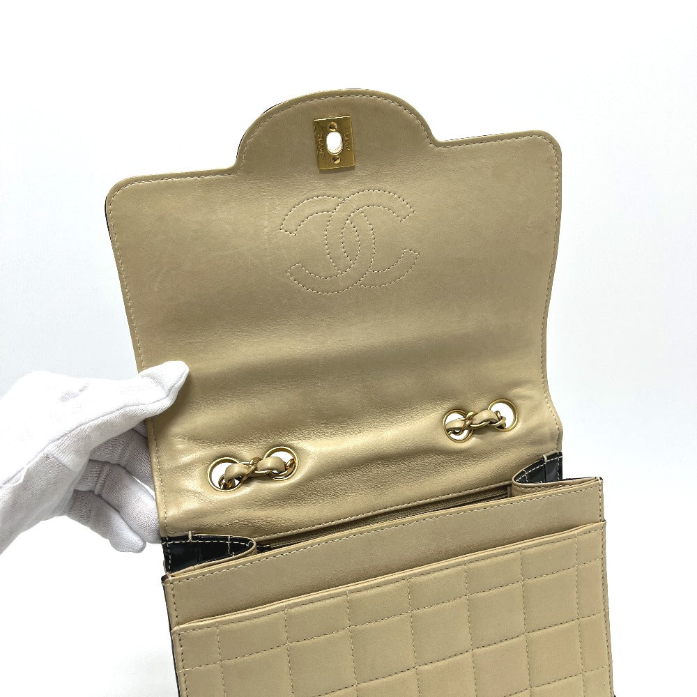 CHANEL ココマーク バイカラー チョコバー チェーン カバン バッグ 2WAYバッグ ハンドバッグ ショルダーバッグ レザー レディース ベージュ