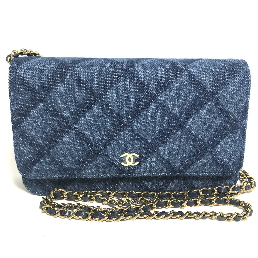 CHANEL AP0250 Long Wallet Chain Bag Matelasse Chain Wallet Crossbody Shoulder Bag Denim Women's Blue