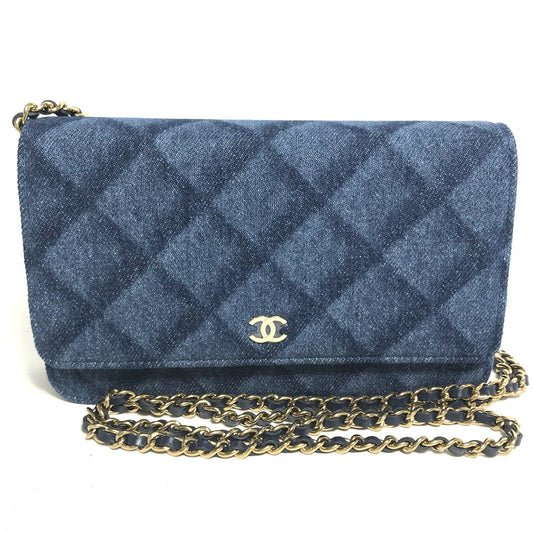CHANEL AP0250 長財布 チェーンバッグ マトラッセ チェーンウォレット 斜め掛け ショルダーバッグ デニム レディース ブルー