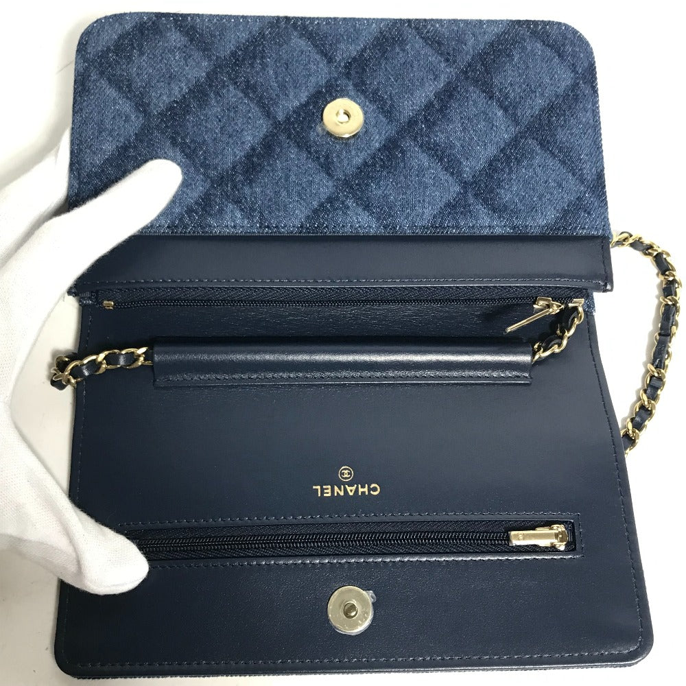 CHANEL AP0250 Long Wallet Chain Bag Matelasse Chain Wallet Crossbody Shoulder Bag Denim Women's Blue