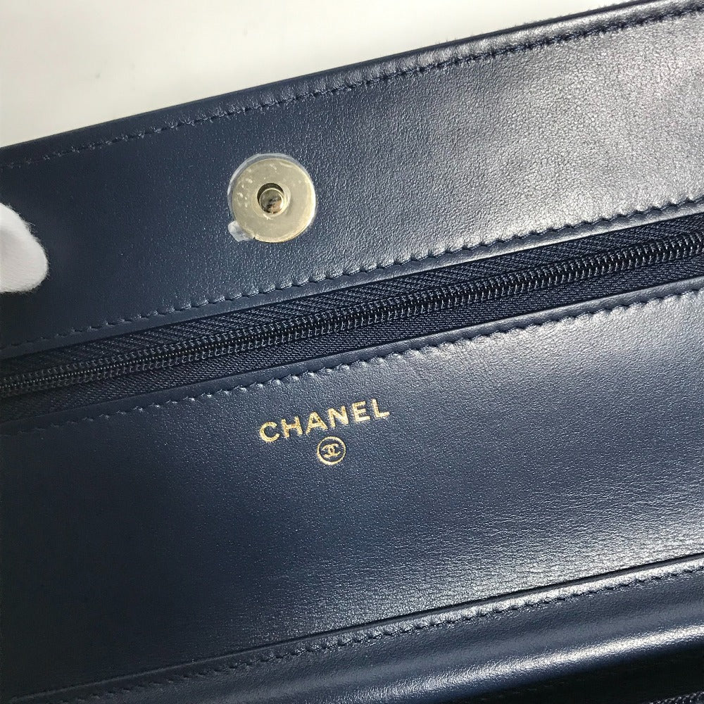 CHANEL AP0250 Long Wallet Chain Bag Matelasse Chain Wallet Crossbody Shoulder Bag Denim Women's Blue