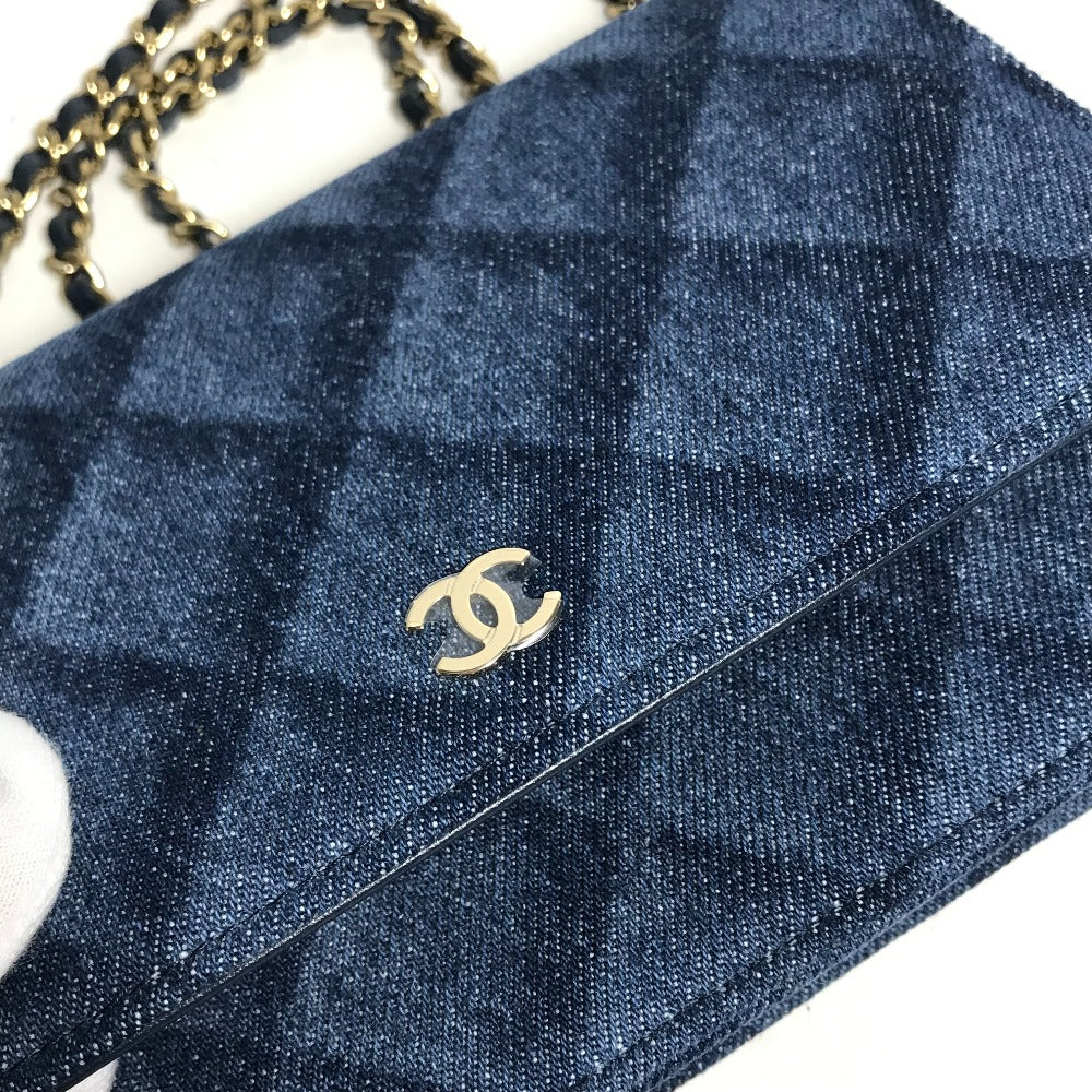 CHANEL AP0250 Long Wallet Chain Bag Matelasse Chain Wallet Crossbody Shoulder Bag Denim Women's Blue