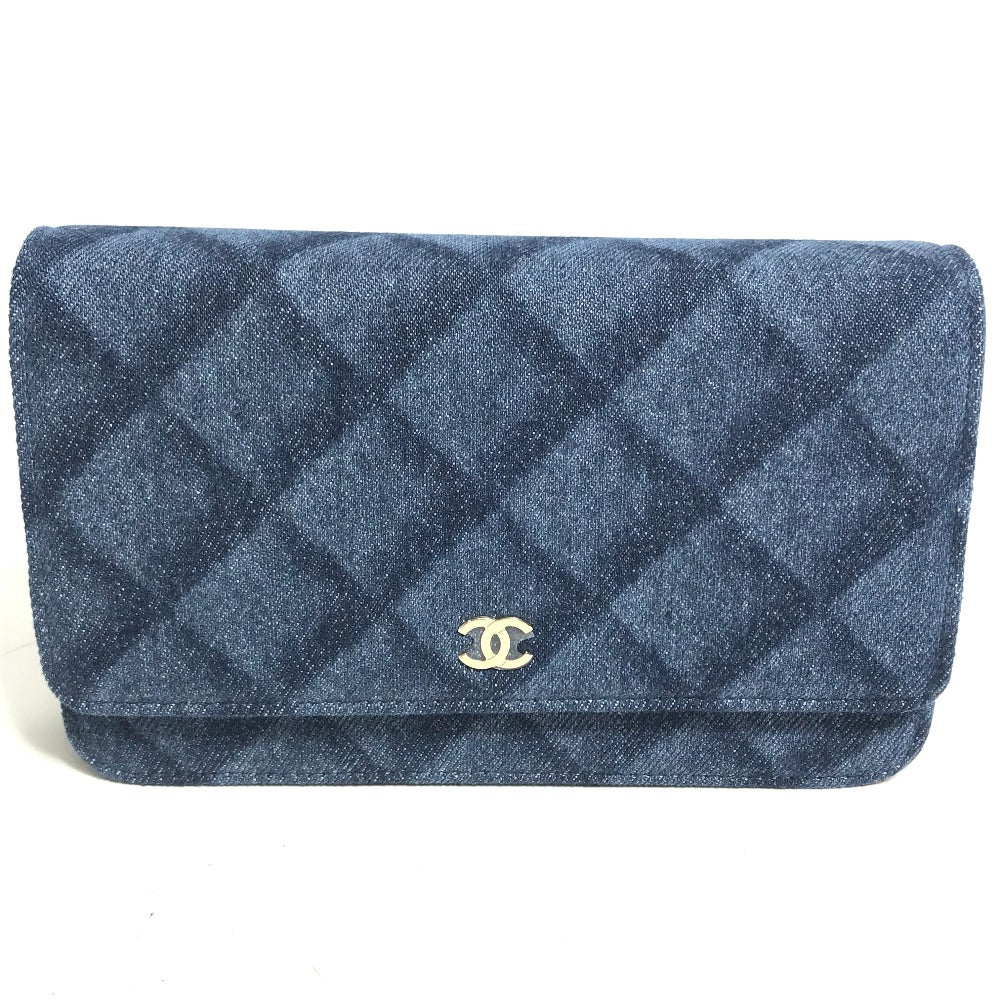 CHANEL AP0250 Long Wallet Chain Bag Matelasse Chain Wallet Crossbody Shoulder Bag Denim Women's Blue