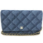 CHANEL AP0250 Long Wallet Chain Bag Matelasse Chain Wallet Crossbody Shoulder Bag Denim Women's Blue