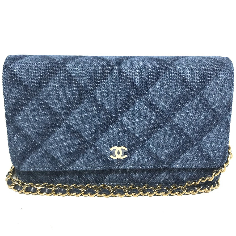 CHANEL AP0250 Long Wallet Chain Bag Matelasse Chain Wallet Crossbody Shoulder Bag Denim Women's Blue