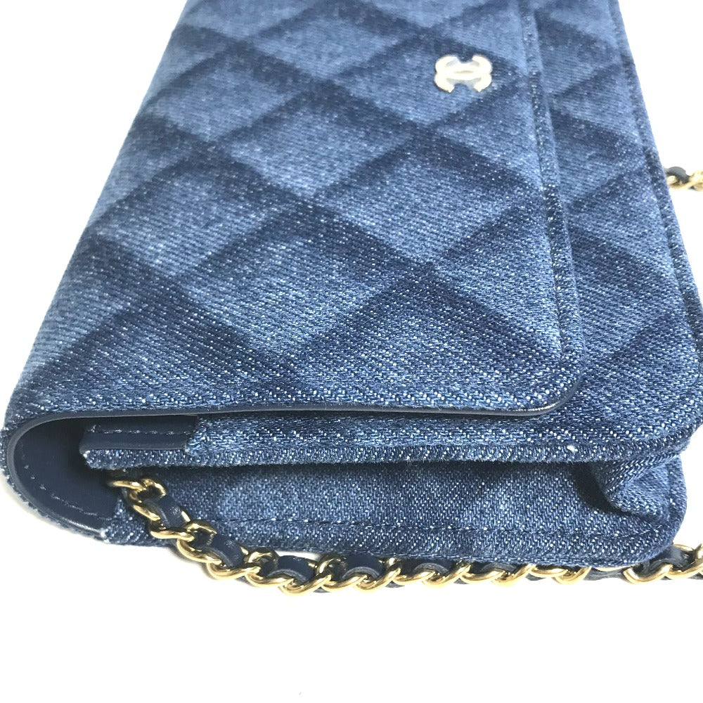 CHANEL AP0250 Long Wallet Chain Bag Matelasse Chain Wallet Crossbody Shoulder Bag Denim Women's Blue