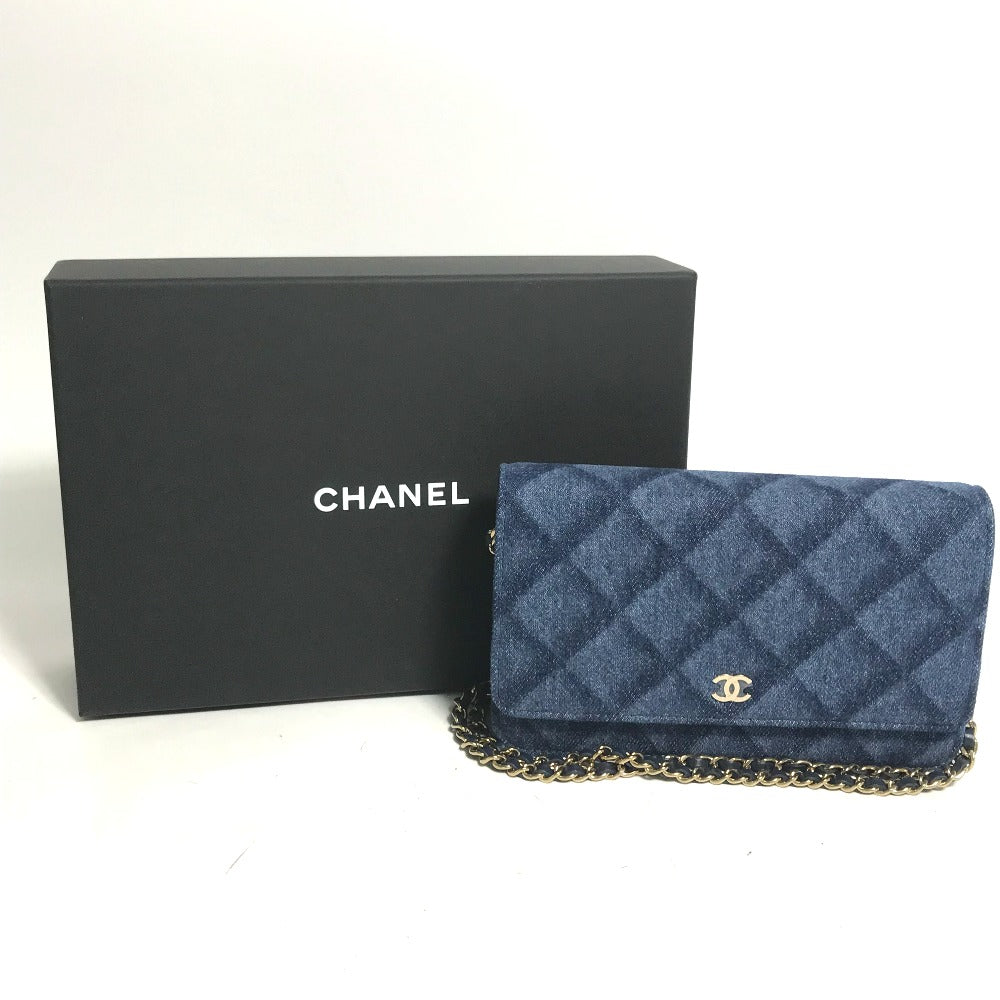 CHANEL AP0250 Long Wallet Chain Bag Matelasse Chain Wallet Crossbody Shoulder Bag Denim Women's Blue