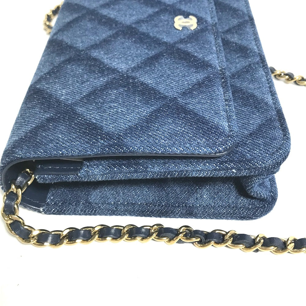 CHANEL AP0250 Long Wallet Chain Bag Matelasse Chain Wallet Crossbody Shoulder Bag Denim Women's Blue
