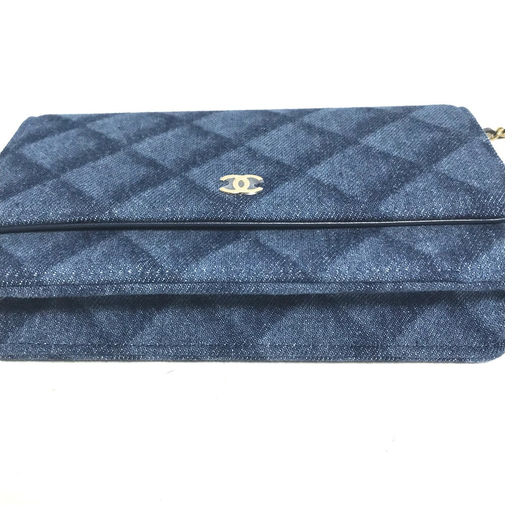 CHANEL AP0250 Long Wallet Chain Bag Matelasse Chain Wallet Crossbody Shoulder Bag Denim Women's Blue