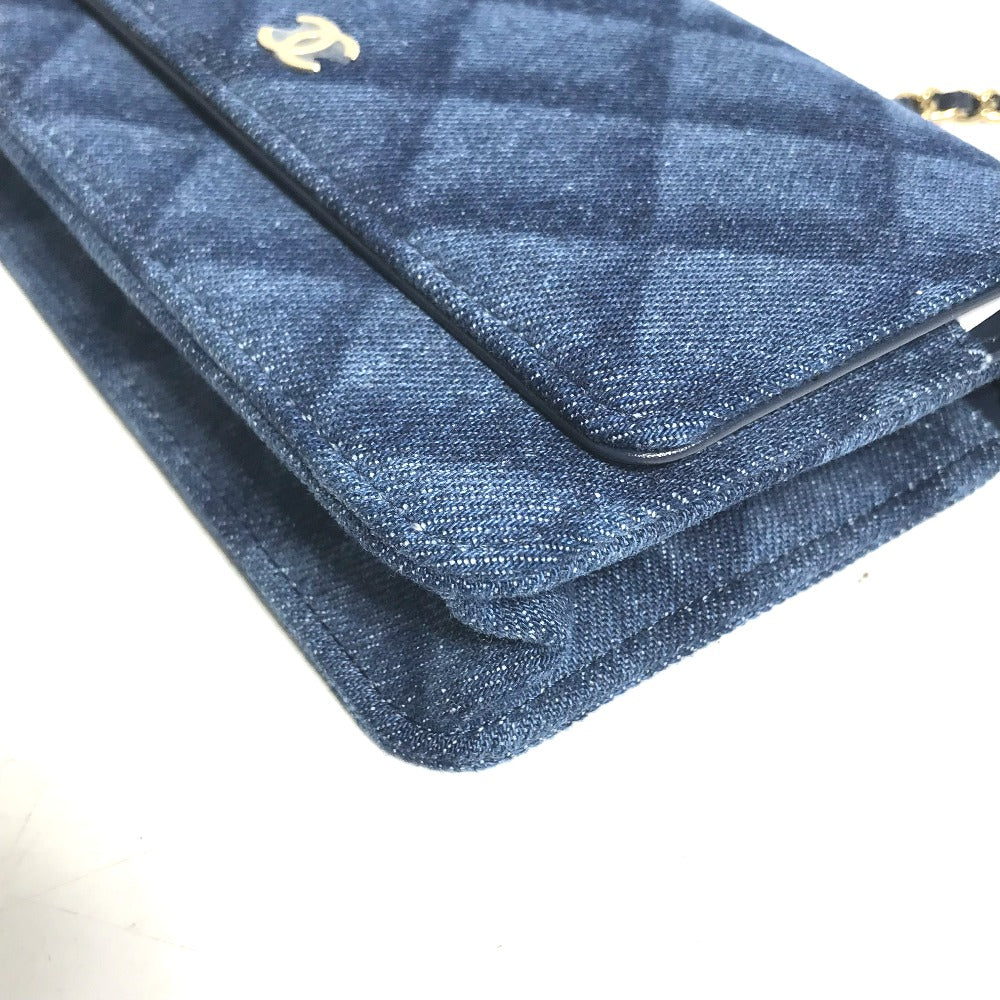 CHANEL AP0250 Long Wallet Chain Bag Matelasse Chain Wallet Crossbody Shoulder Bag Denim Women's Blue