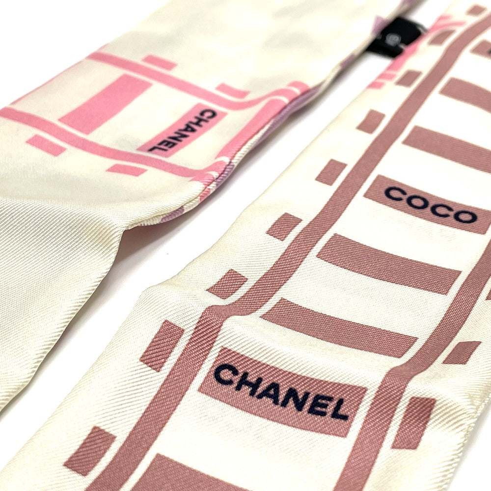 CHANEL CC Coco Mark Railroad Motif Bag Bandeau Bag Accessory Scarf Silk Women's White