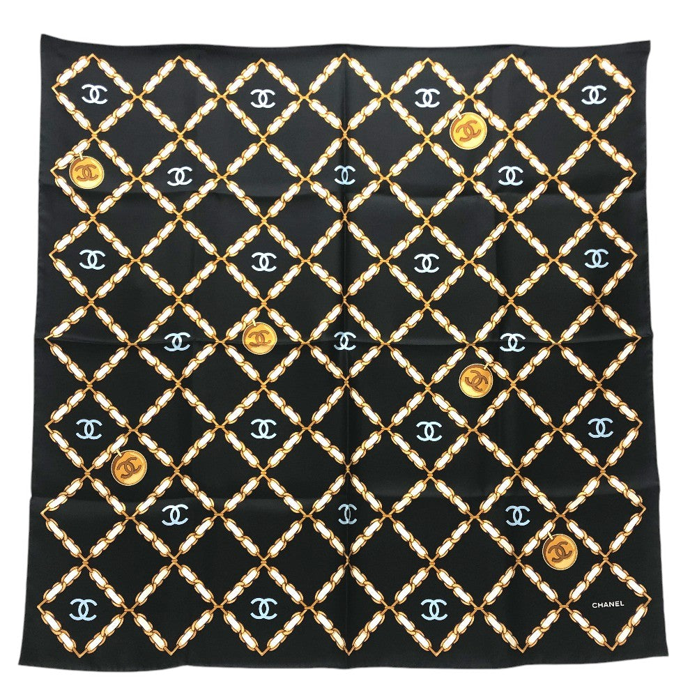 CHANEL CC MarkChain all-over print Apparel accessories, large shawls Scarf silk Black Used
