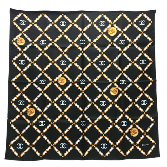 CHANEL CC MarkChain all-over print Apparel accessories, large shawls Scarf silk Black Used