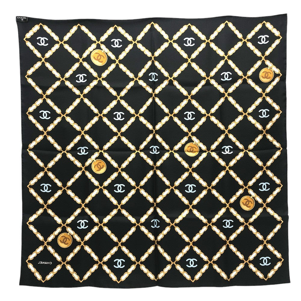 CHANEL CC MarkChain all-over print Apparel accessories, large shawls Scarf silk Black Used