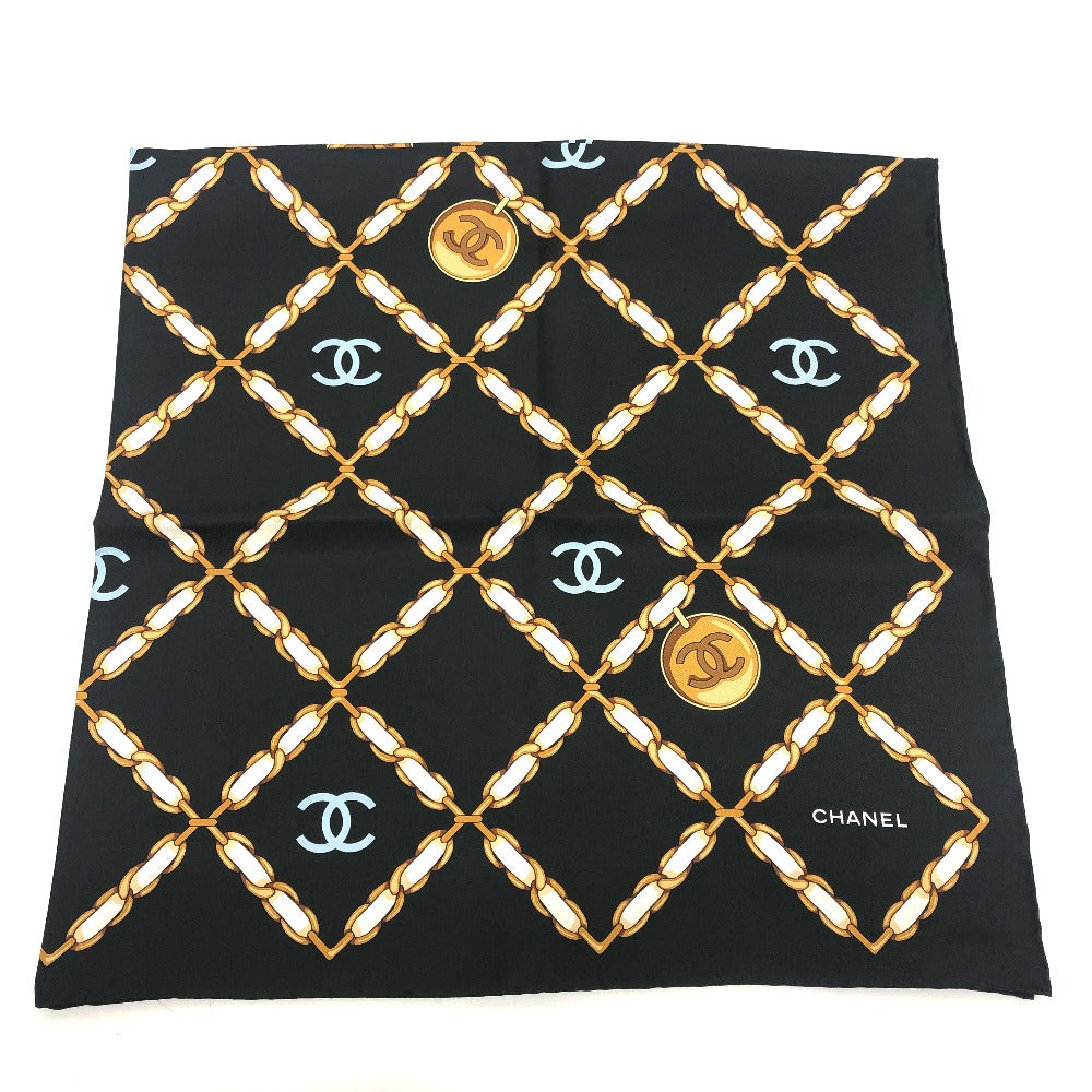 CHANEL CC MarkChain all-over print Apparel accessories, large shawls Scarf silk Black Used