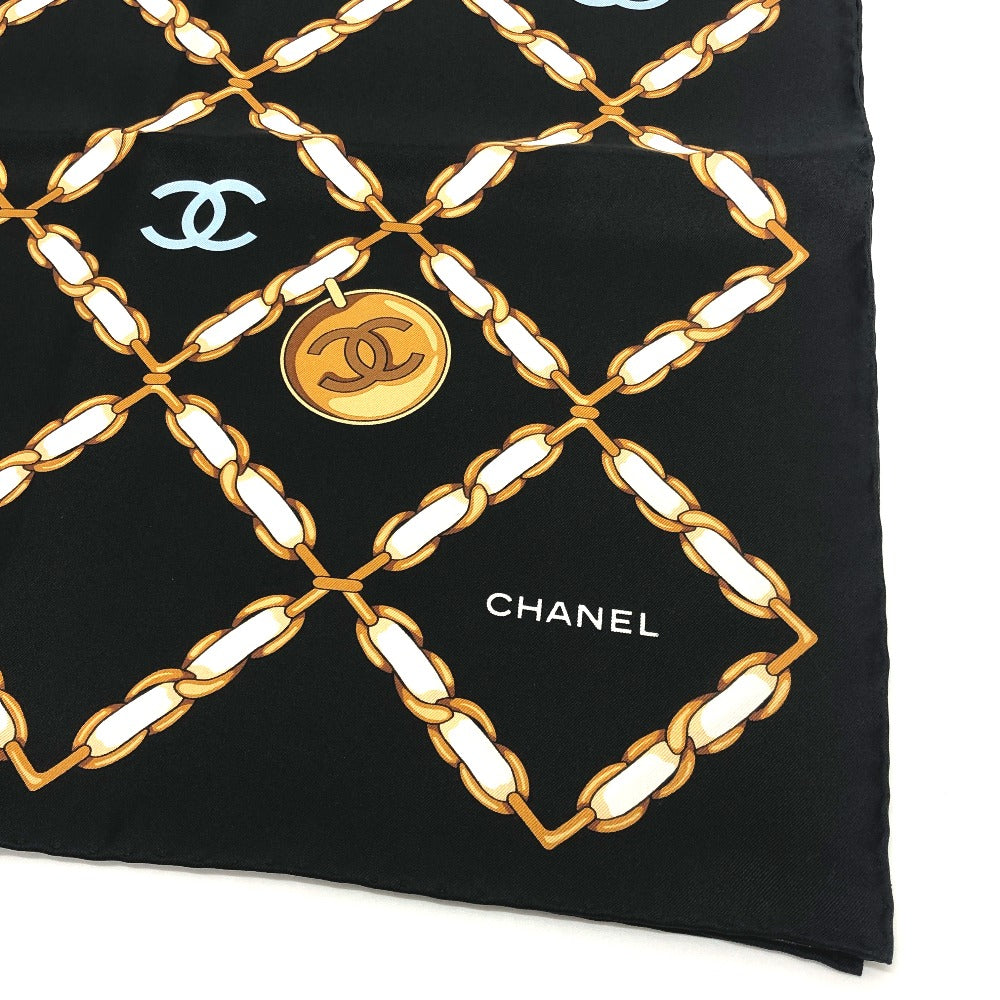 CHANEL CC MarkChain all-over print Apparel accessories, large shawls Scarf silk Black Used