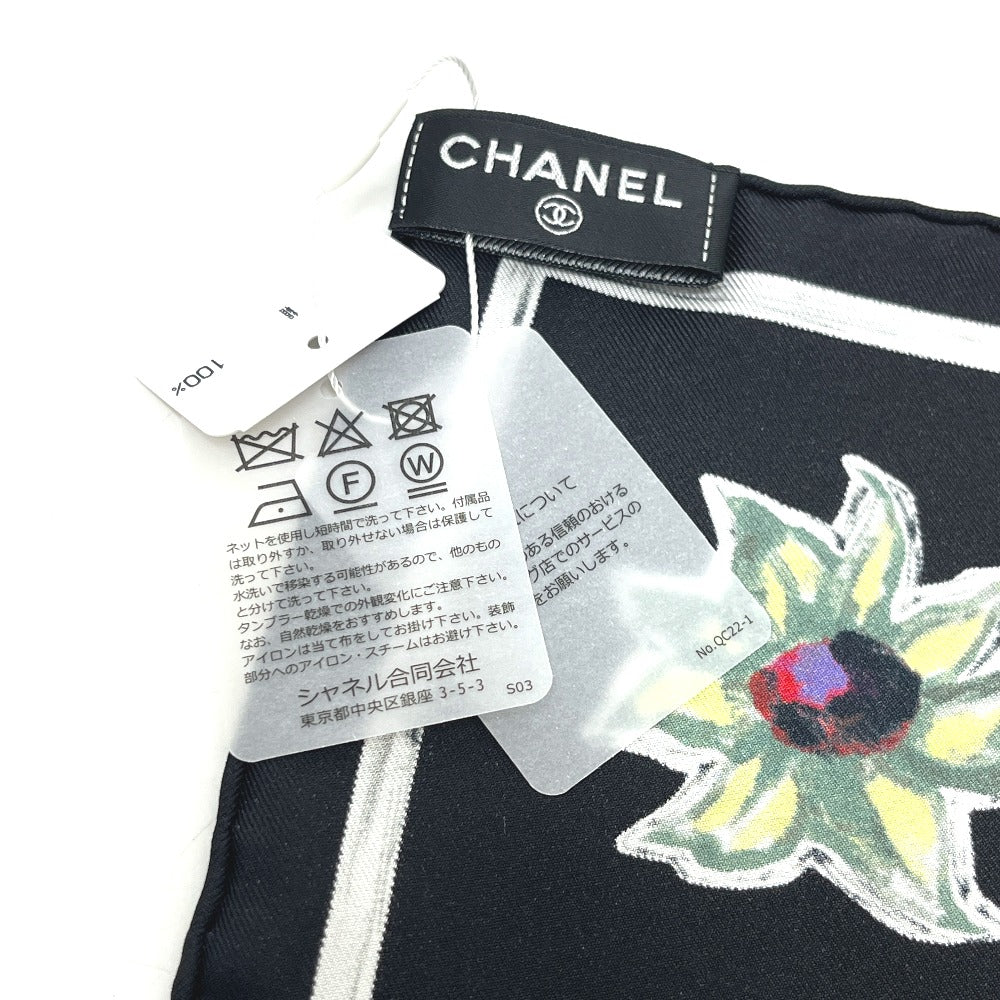 CHANEL Camelia Shawl, Stole/Shawl, Bandana, Silk Scarf, Floral Pattern Scarf silk Black Used