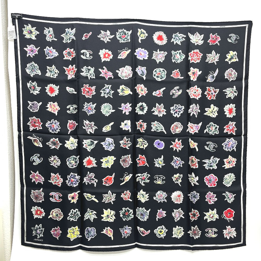 CHANEL Camelia Shawl, Stole/Shawl, Bandana, Silk Scarf, Floral Pattern Scarf silk Black Used