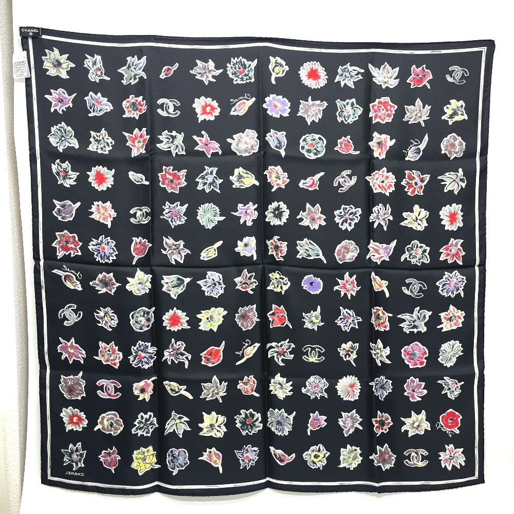 CHANEL Camelia Shawl, Stole/Shawl, Bandana, Silk Scarf, Floral Pattern Scarf silk Black Used