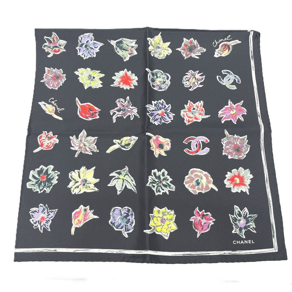 CHANEL Camelia Shawl, Stole/Shawl, Bandana, Silk Scarf, Floral Pattern Scarf silk Black Used