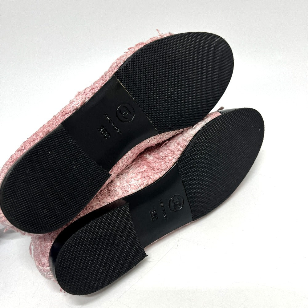 CHANEL CC Mark Ribbon Bicolor Tweed ballerina flats pumps tweed / enamel pink/Black Used