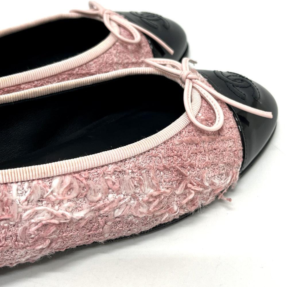 CHANEL CC Mark Ribbon Bicolor Tweed ballerina flats pumps tweed / enamel pink/Black Used
