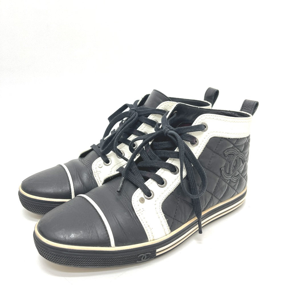 CHANEL G28067 Matelasse CC Mark Bicolor High-Cut Sneakers Shoes sneakers Leather Black/White Used