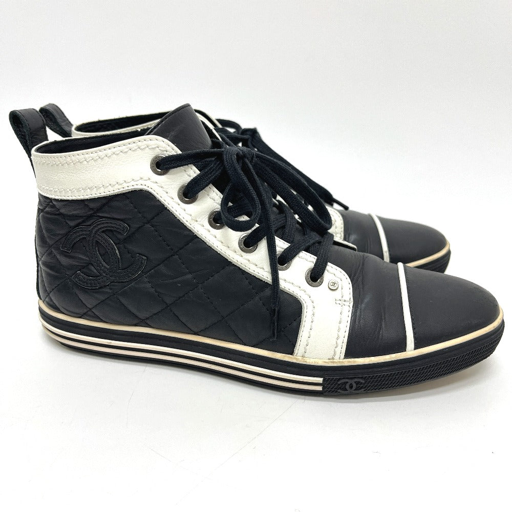 CHANEL G28067 Matelasse CC Mark Bicolor High-Cut Sneakers Shoes sneakers Leather Black/White Used