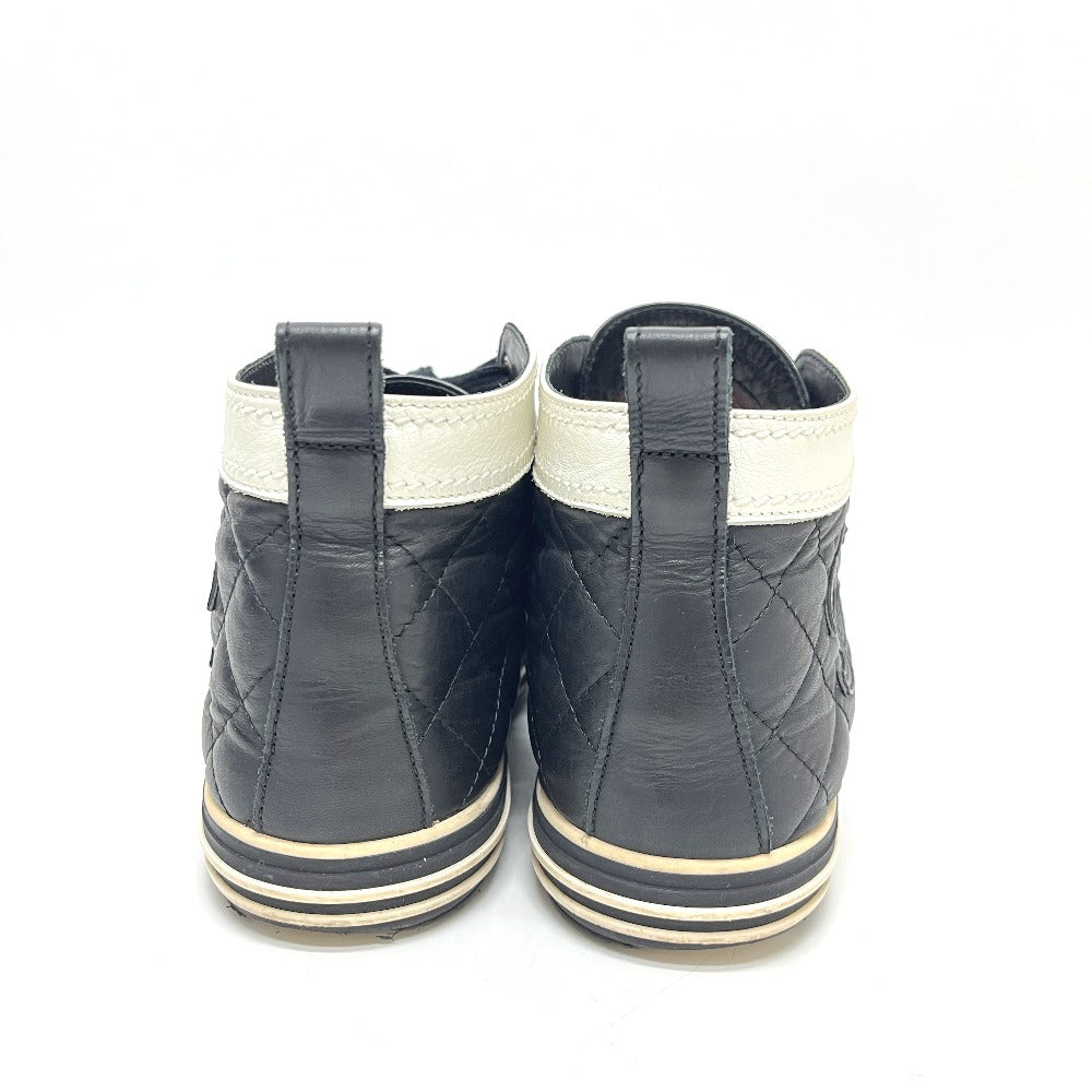 CHANEL G28067 Matelasse CC Mark Bicolor High-Cut Sneakers Shoes sneakers Leather Black/White Used