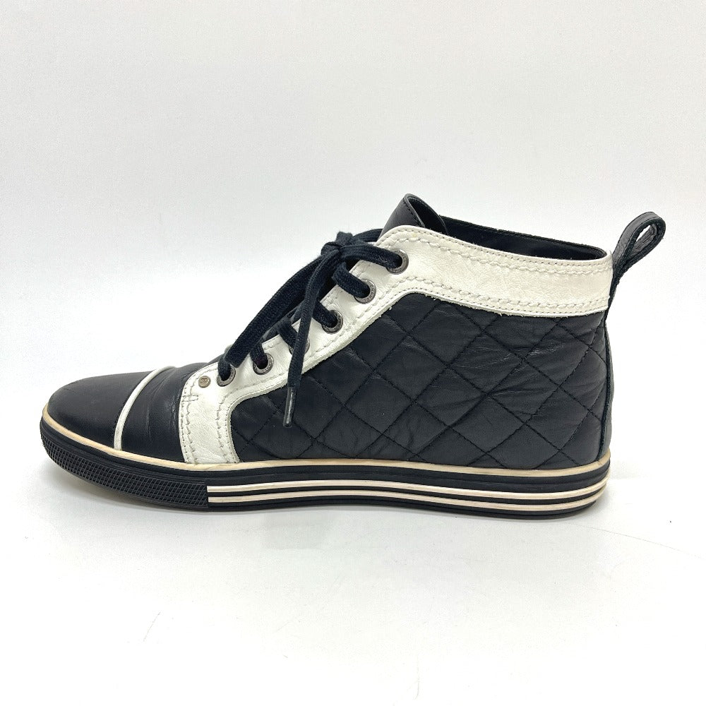 CHANEL G28067 Matelasse CC Mark Bicolor High-Cut Sneakers Shoes sneakers Leather Black/White Used