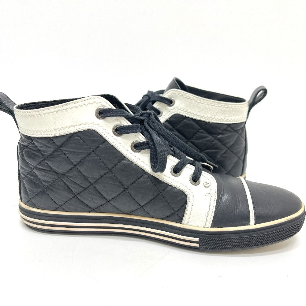 CHANEL G28067 Matelasse CC Mark Bicolor High-Cut Sneakers Shoes sneakers Leather Black/White Used