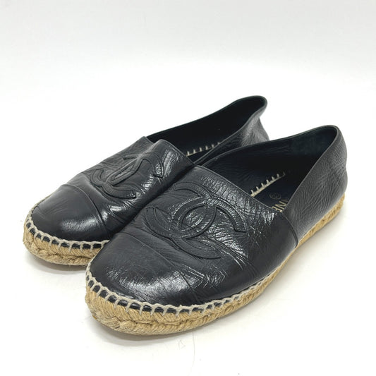 CHANEL Ｇ29762 CC Mark Espadrilles Slip-on shoes Slip-on Leather Black Used