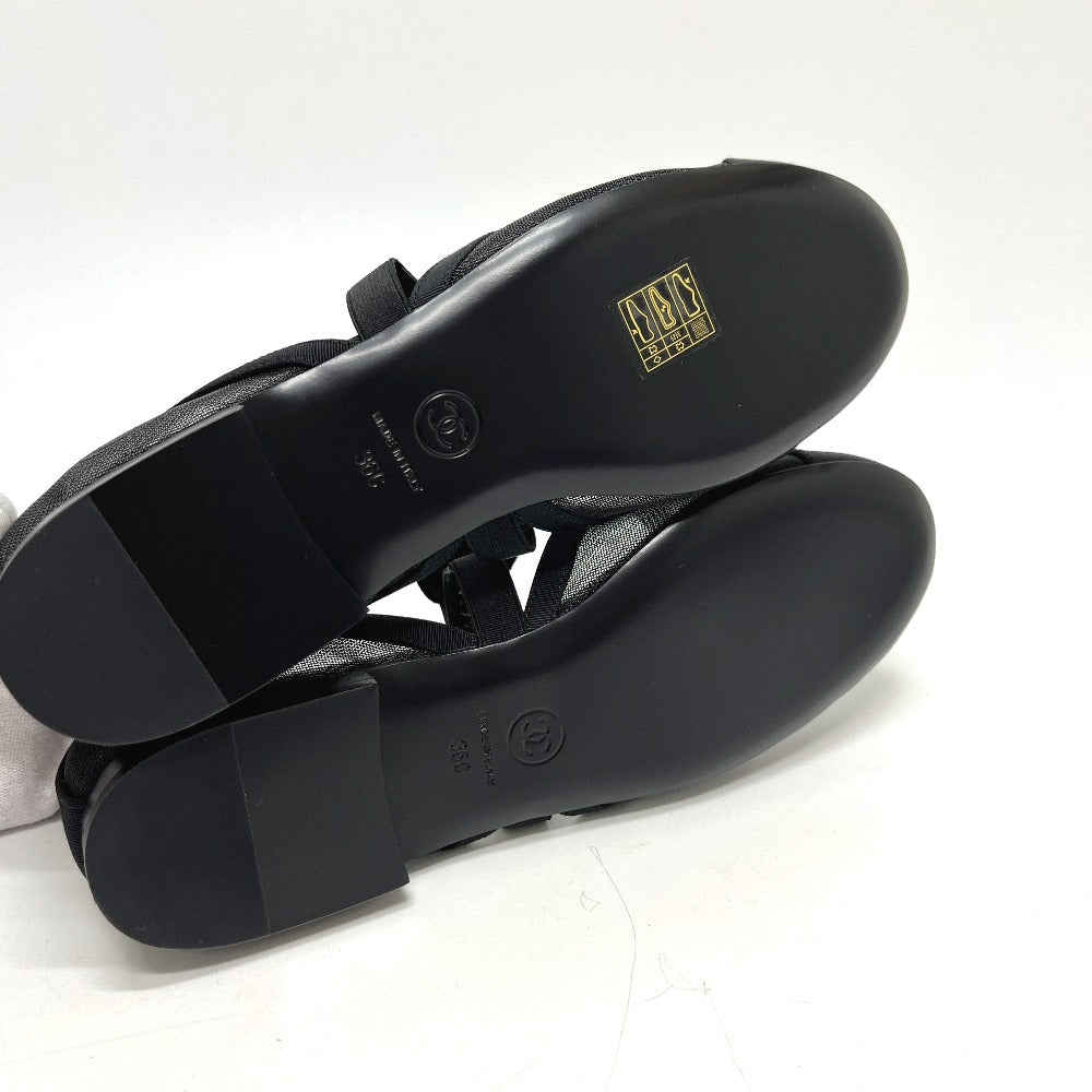 CHANEL G46701 CC Mark Ribbon Mary Jane Flat Shoes Sandals mesh Black Used