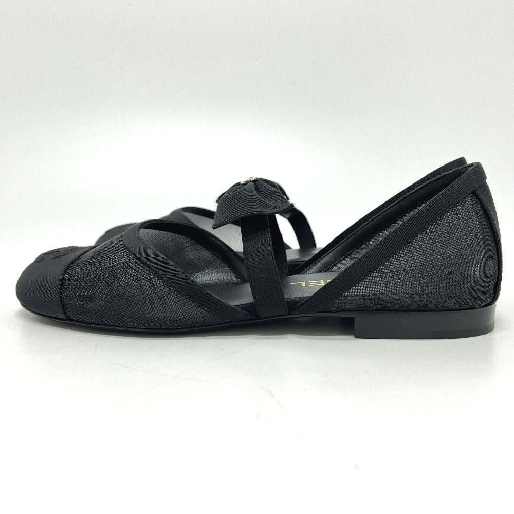 CHANEL G46701 CC Mark Ribbon Mary Jane Flat Shoes Sandals mesh Black Used