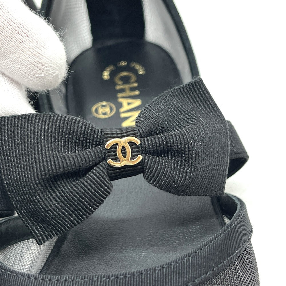 CHANEL G46701 CC Mark Ribbon Mary Jane Flat Shoes Sandals mesh Black Used