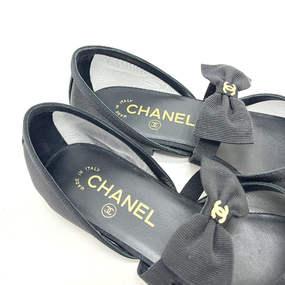 CHANEL G46701 CC Mark Ribbon Mary Jane Flat Shoes Sandals mesh Black Used