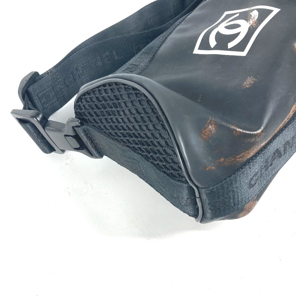 CHANEL スポーツ ロゴ 肩掛 カバン 筒形 ショルダーバッグ ラバー レディース ブラック