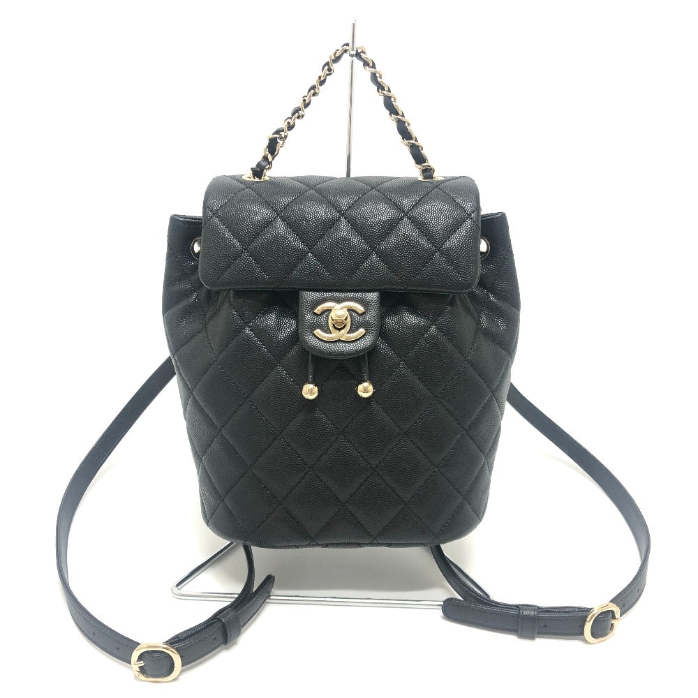 CHANEL AS4058 Matelasse Quilted Coco Mark CC Logo Chain Bag Backpack Caviar Skin Women's Black